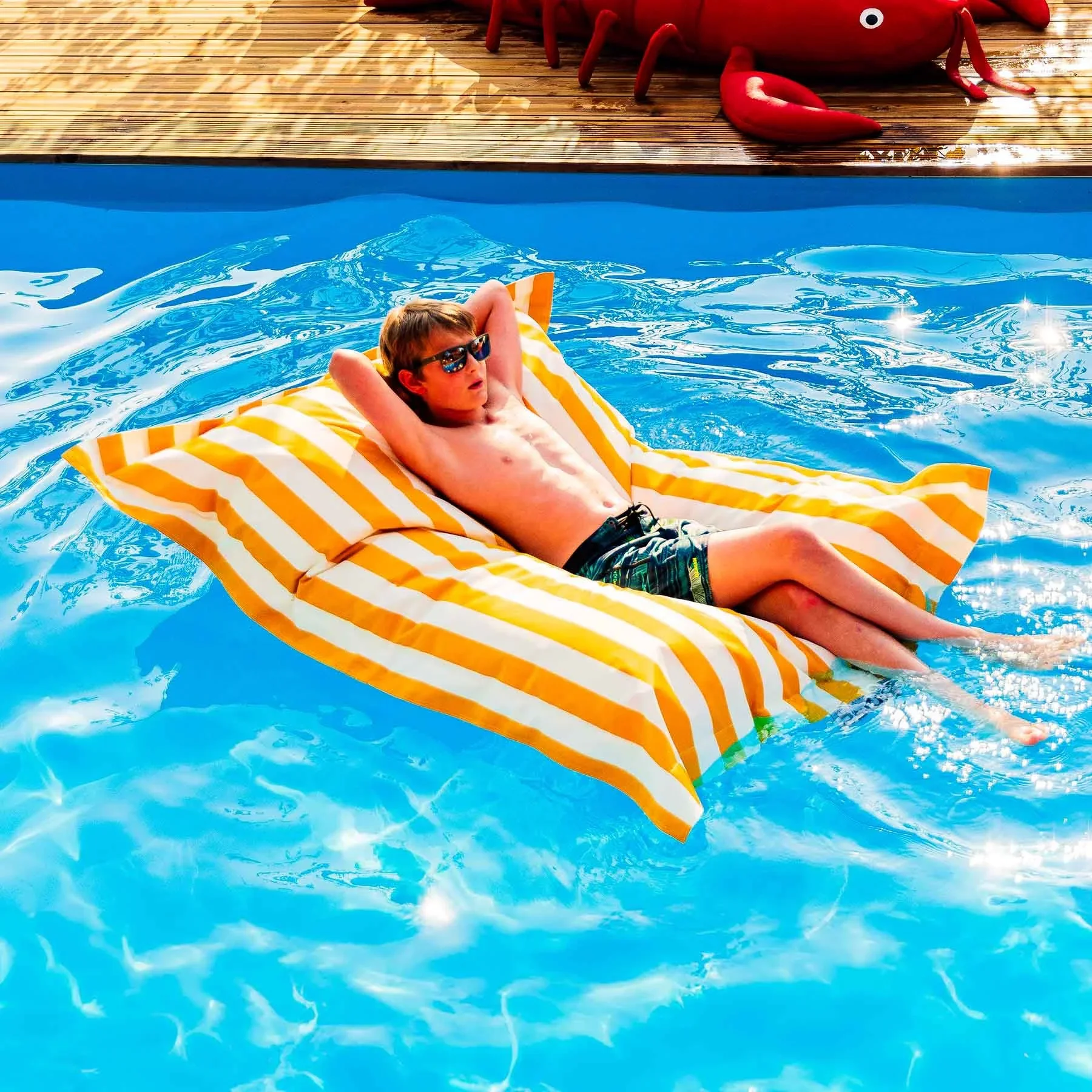 Outdoor L Floating Pool Lounger Sofa Double Adults Stripes Pool Bean Bags Floats with Removed Cover