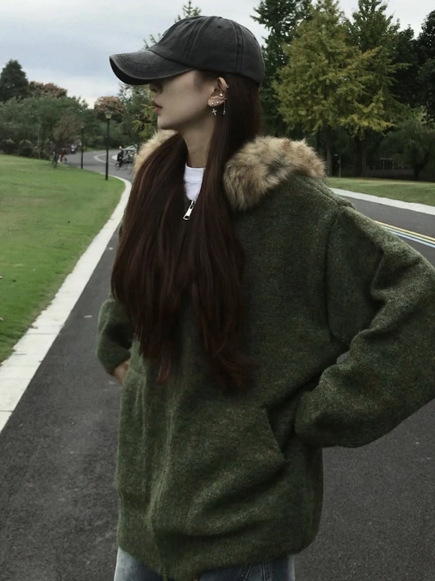 

American Retro Knitted Hooded Cardigan Men's Winter Heavy Feel Lazy Sle Sweater Mountain Eagle Jaet Zipper Closure Casual...