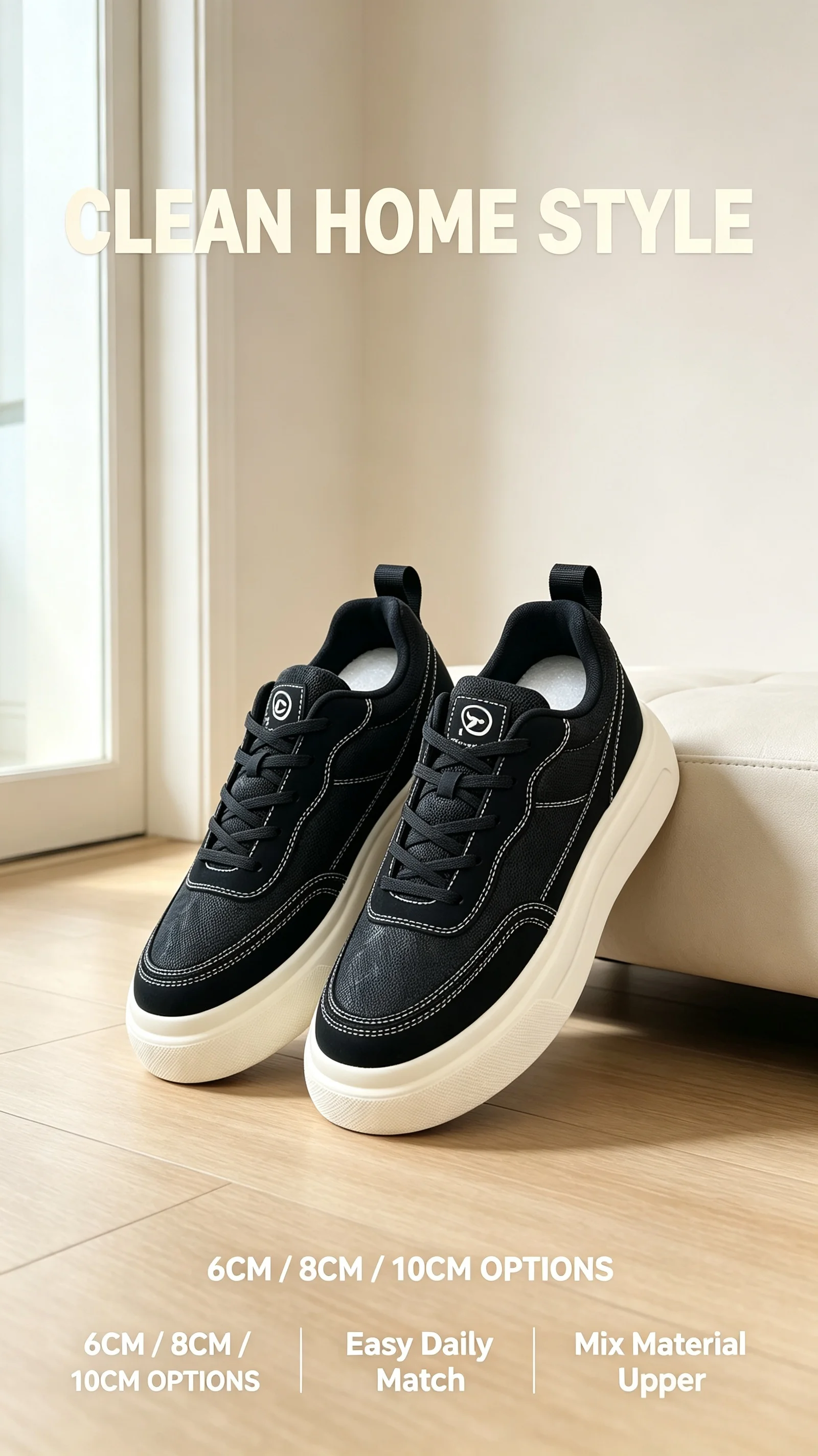 6-10CM Unsichtbare Höhenverlängerung Herren Plateau-Sneaker Schwarz Atmungsaktive Schnürschuhe Casual Höhenerhöhende Skate-Schuhe Alltagsschuhe zum Spazierengehen – Detail 4