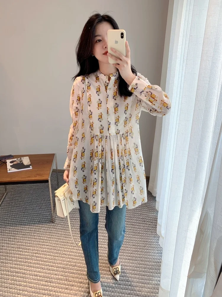 

ThoeY Chen, повседневная одежда в стиле ретро с принтом irt Dr, женская, средней длины, летняя, с милым мультяшным дизайном, из чистого хлопка, длинный све, круглый Ne