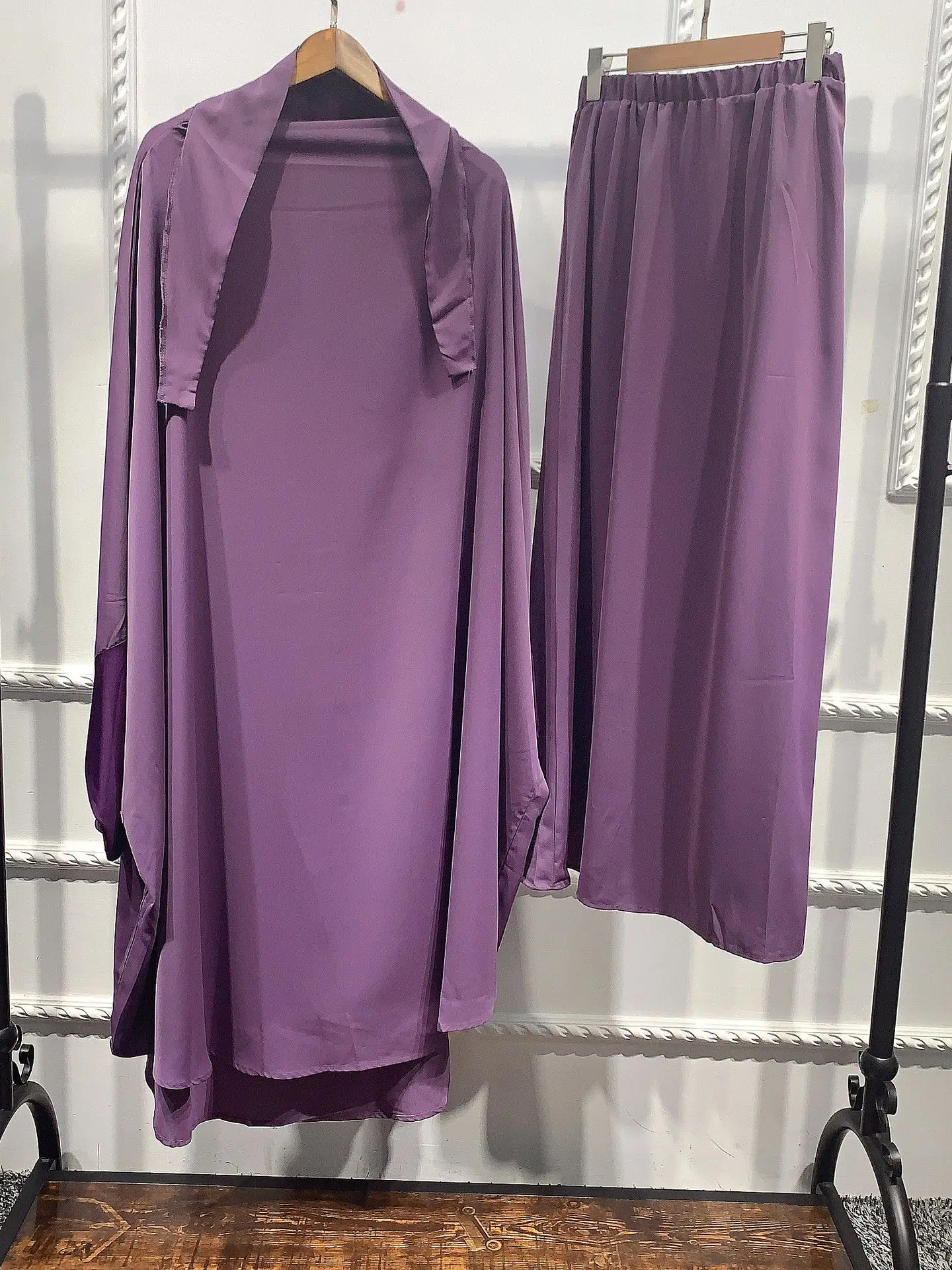 2 Pieces Muslim Prayer Long Sleeve Sets Robe Islamic Abaya Khimar Muslim Women Praying Hijab Dresses Islamic F2799