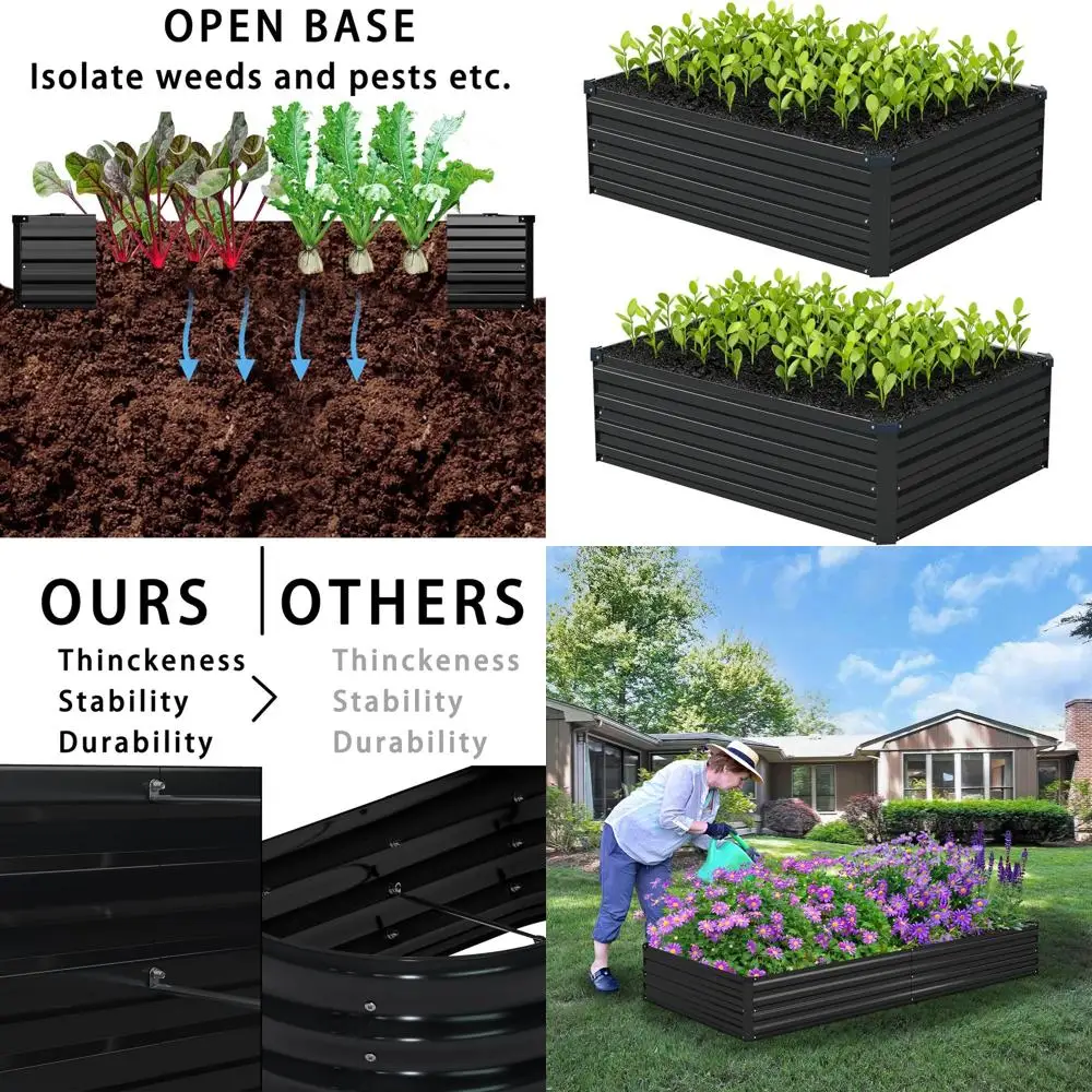 

Комплект из 2 оцинкованных металлических приподнятых грядок, уличные ящики для растений для патио, идеально подходят для выращивания трав, овощей и цветов.