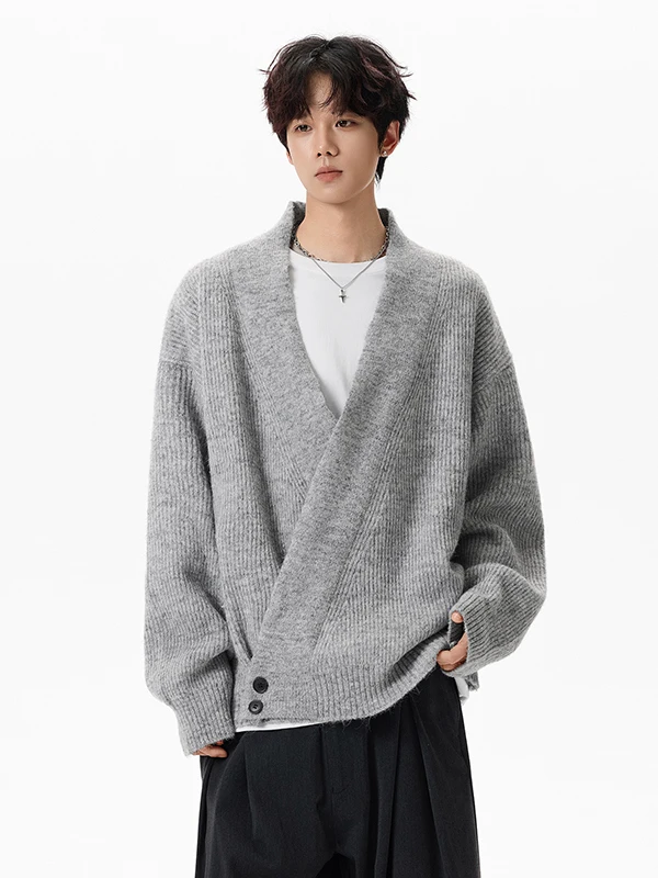 

Мужской вязаный кардиган Ele V-Ne с асимметричными пуговицами, зимний, повседневный, из полиэфирного волокна, с длинными рукавами, мягкий и удобный топ