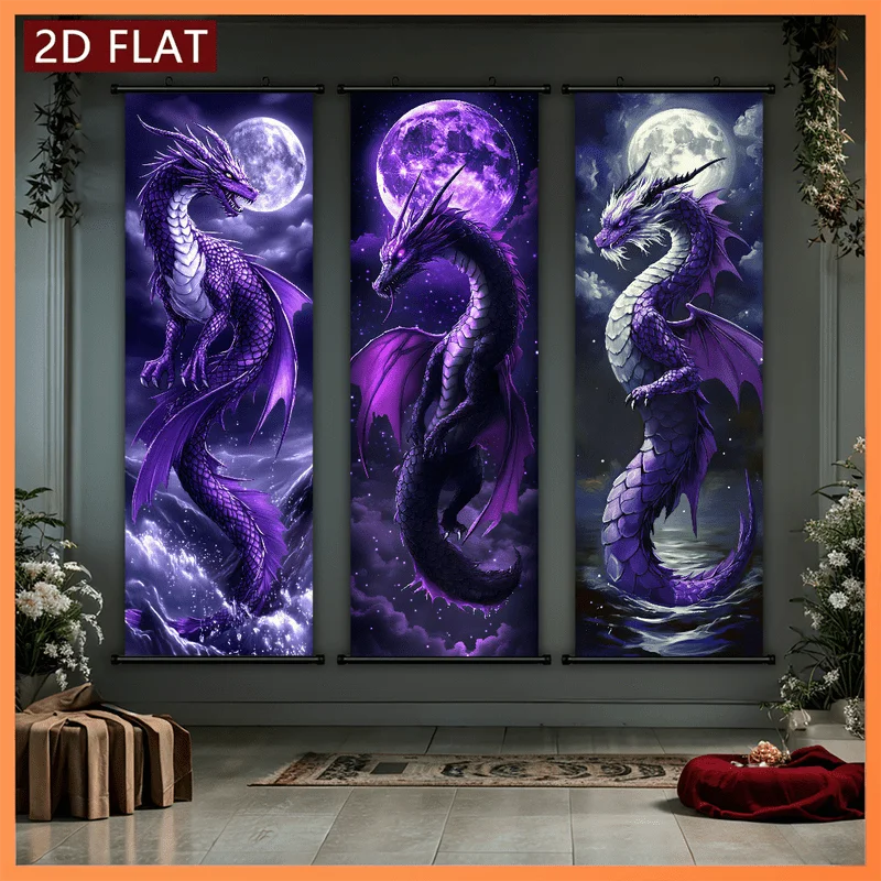 Purple Dragon Scroll Tapestry Fantasy Dragon Wave Hanging Painting Fabric Poster Decoration Living Room Home Room Decoration