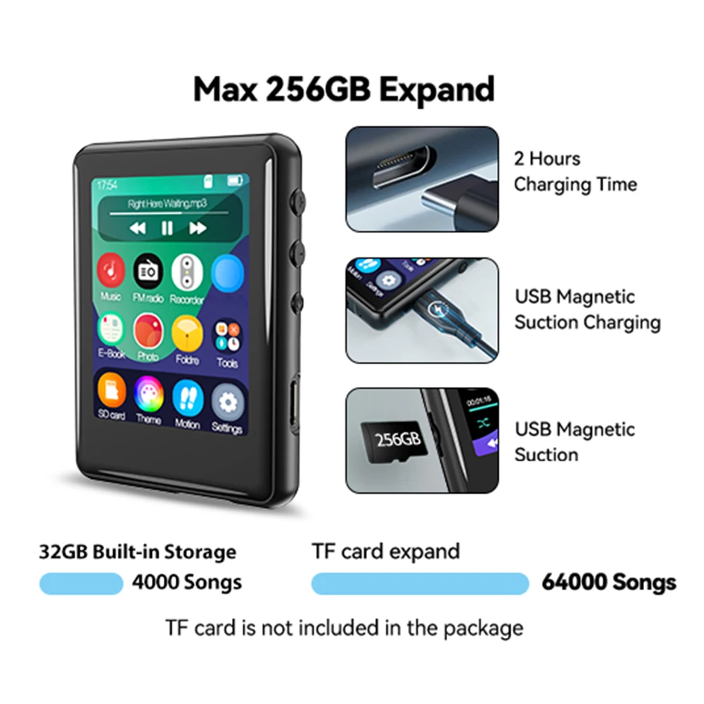 MP3 Player Bluetooth 5.0 Music Stereo Speaker Portable Full Touch Acreen Music Player with Speaker FM Radio E-Book for Walkman