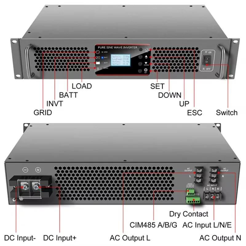 Rack Mount Inverter 5KVA 5000VA 48V 220V Output Voltage With Bypass Function RS485