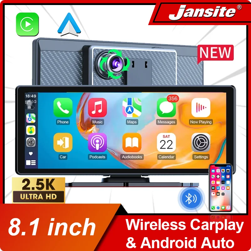 Cámara de salpicadero de 7/8,1 pulgadas, 2,5 K + 1080P, Carplay, Android, navegación GPS automática, pantalla IPS, DVR para coche, visión nocturna IR, Monitor de estacionamiento 24H