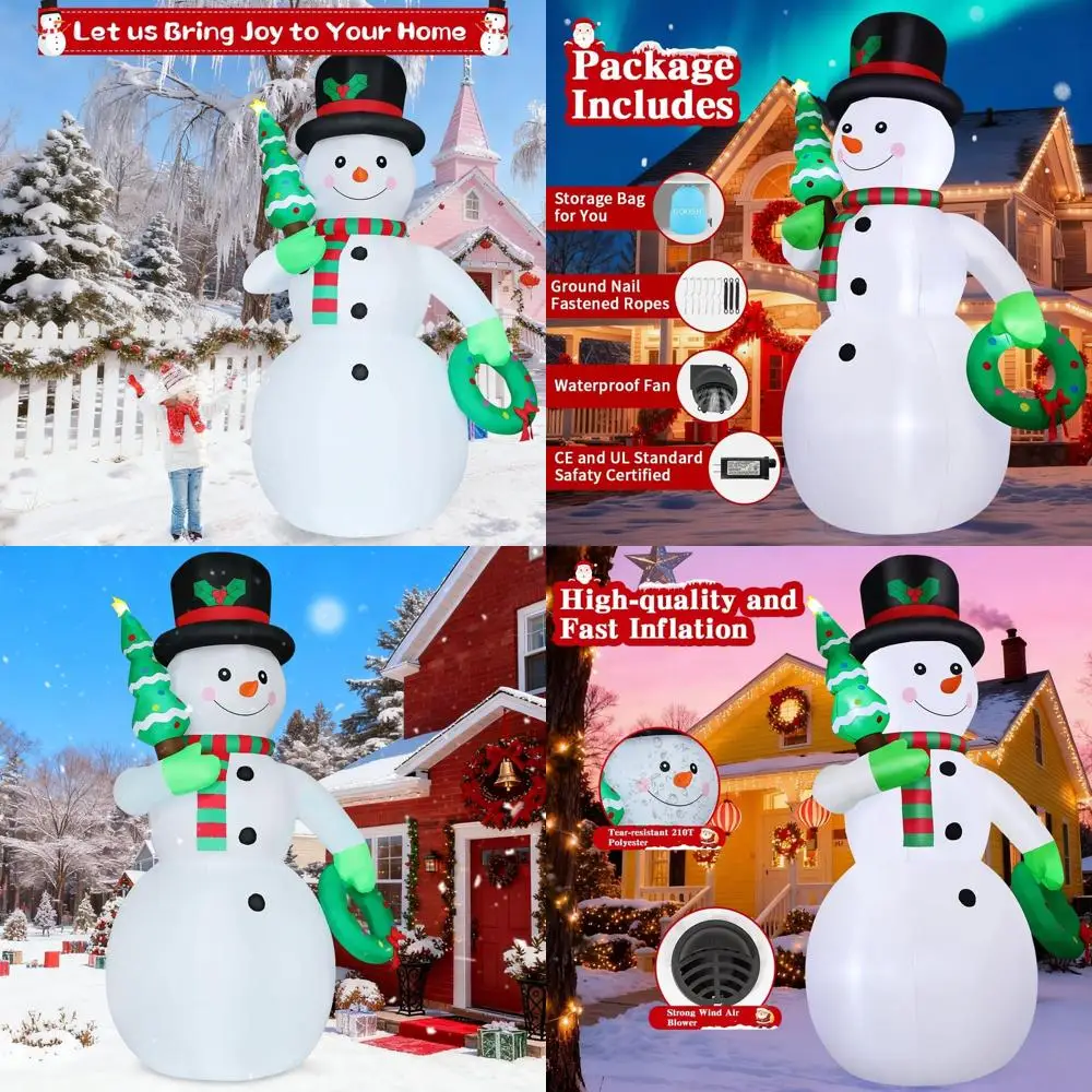 

Гигантский надувной снеговик, уличное рождественское украшение с елкой, венком и светодиодными фонарями для двора, сада и вечеринок в помещении