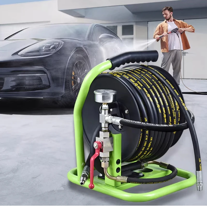 30M Portable High Pressure Power Jet Manual Hand Held Hose Reel Car Wash Machine Cleaning Equipment Part Professional Hose Reel