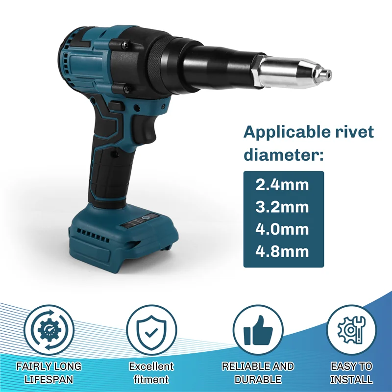 ABRB-pistolet à rivets électrique sans fil 2.4-4.8Mm pistolet à écrou de riveteuse aveugle Rechargeable avec LED pour batterie 18V non incluse