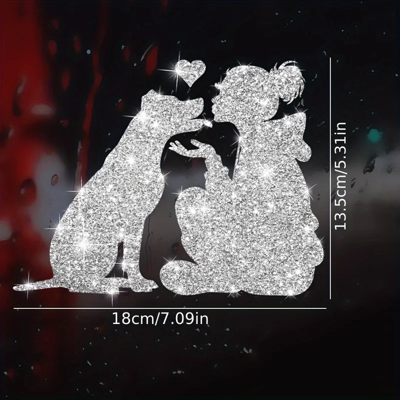 Sparkling Dog and Owner Love Heart Wall Decal Glittery Vinyl Sticker for Home, Window, Glass,  Kitchen, Refrigerator, Laptop
