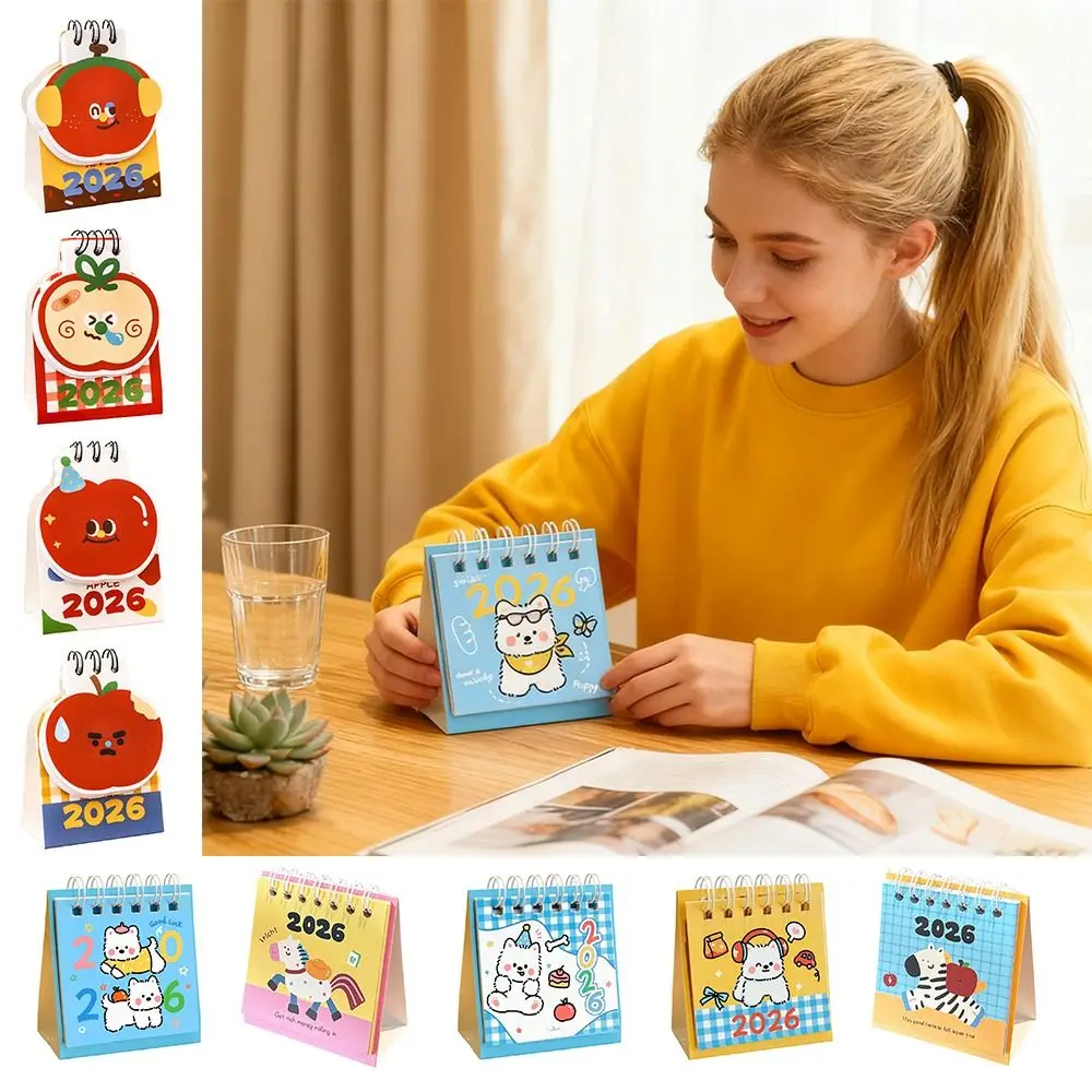Simple Mini 2026 Desk Calendar Fruit Shape Coil Binding Schedule Planner Cartoon Portable Desktop Calendar Gifts