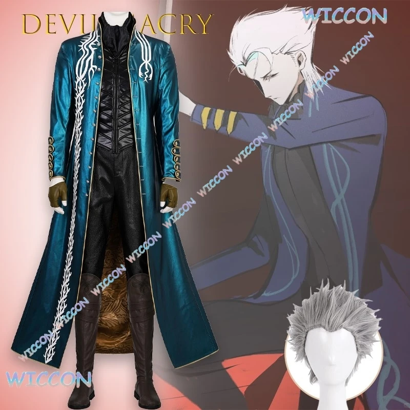

Vergil Cosplay Costume De vila Cry FullSet Outfit Anime Game Character Blue Coat Hallowen Party Cos Dress Christmas Party Outfit