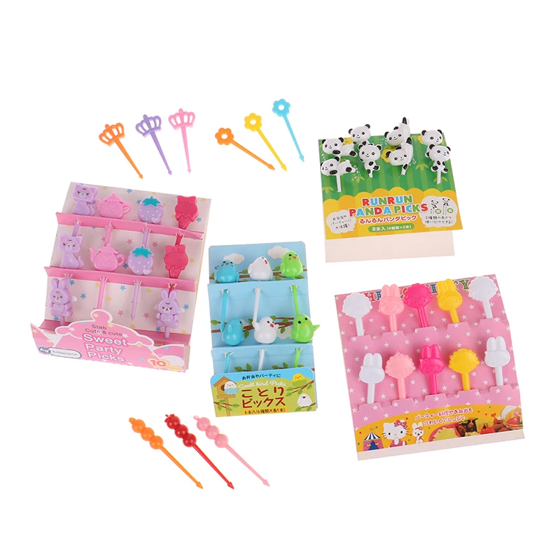 1 Set Plastic Fruit Fork Picks Mini Cartoon Children Snack Cake Dessert Picks Toothpick for Bento Party Decoration