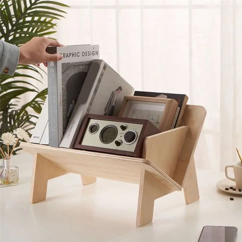ELEG-Wooden Tilted Tabletop Bookshelf Kids Bookcase Rustic Desktop Storage Organizer Display Bookshelf Easy To Use