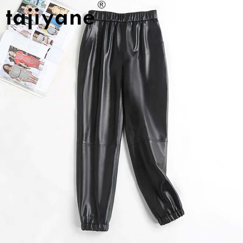 

Tajiyane Women Bottoms Pants Real Sheepskin Trousers Oversized Woman Genuine Leather High Waist Pants Mujer Pantalones TN2466