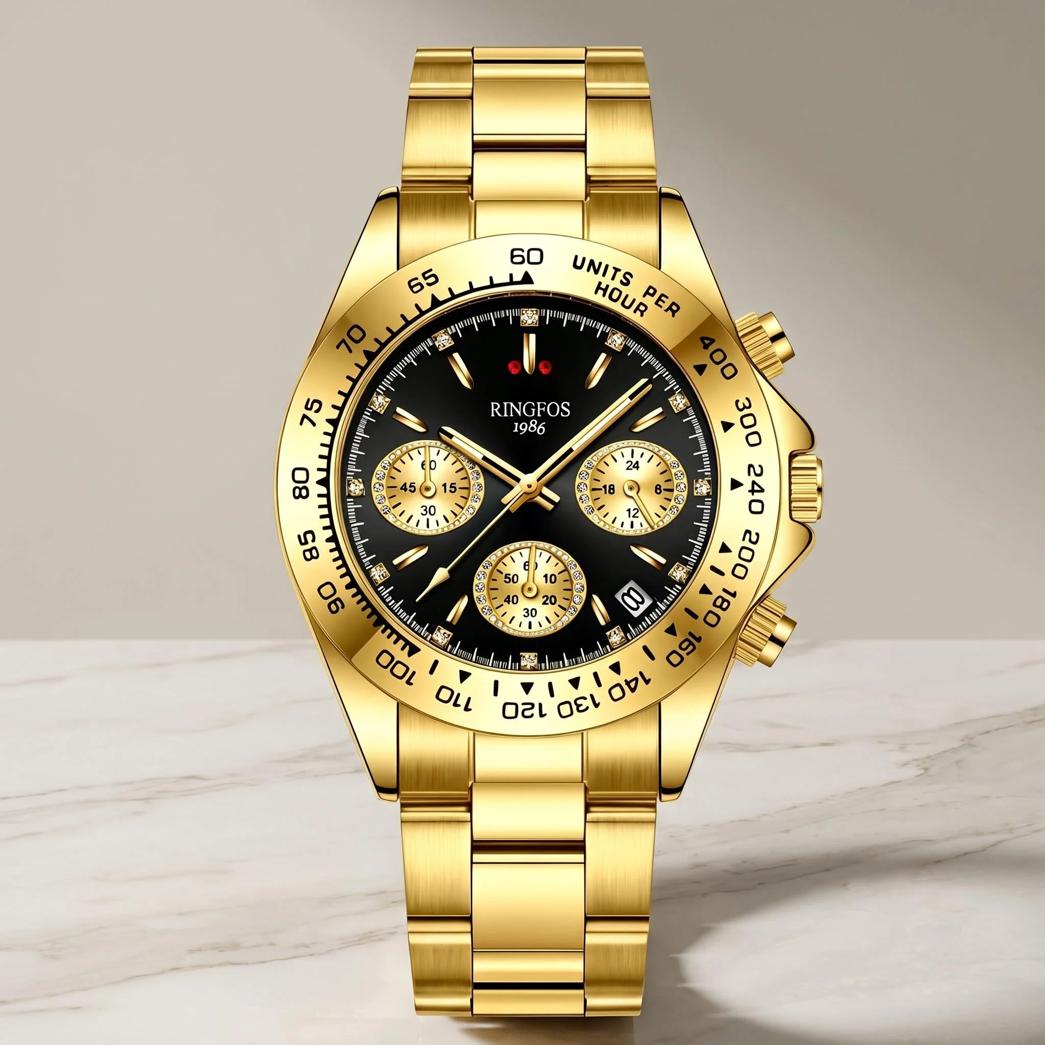 Men’s quartz wristwatch, high-quality stainless steel strap, black dial, sporty style, ideal as a gift for men,
