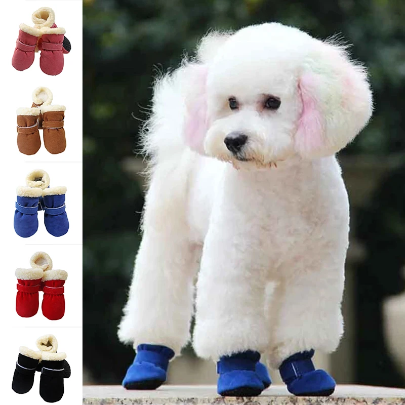 4pcs/set Winter Small Dogs Waterproof Anti Slip Shoes Candy Colors Pet Dog Shoes Boots Socks Snow Booties Puppy Chihuahua