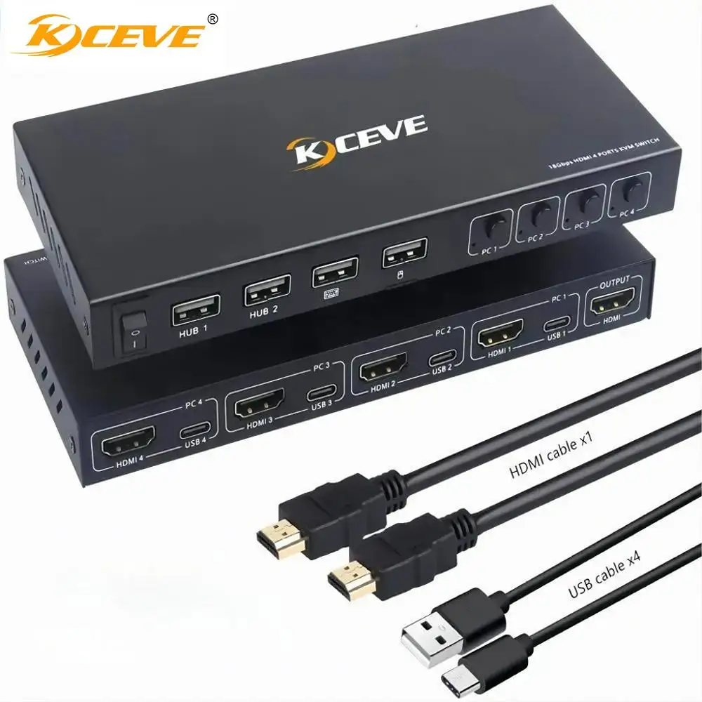 

HDMI KVM Switches 4 Port 4K@30Hz,USB KVM Switch for 4 Computers 1 Monitors Keyboard Mouse Adaptive EDID/HDCP Hotkey Switching