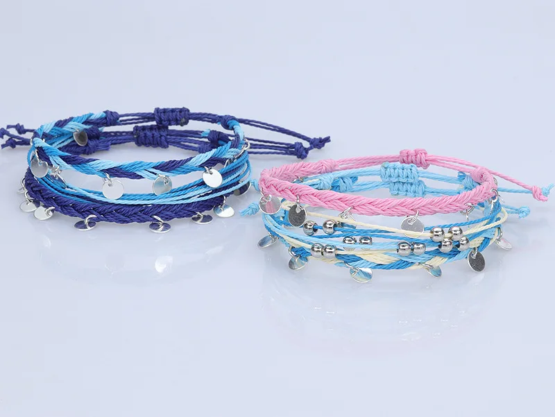 Braccialetto da spiaggia Surfer Wave per donna, cavigliere dell'amicizia con braccialetto intrecciato a mano impermeabile regolabile con onde oceaniche  36