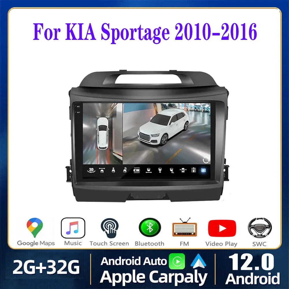 

For Kia Sportage 2010-2016 Car Android 12 9" Tesla Style DVD GPS Radio Stereo Carplay 4G WIFI Auto 2DIN 2 Din Multimedia Player