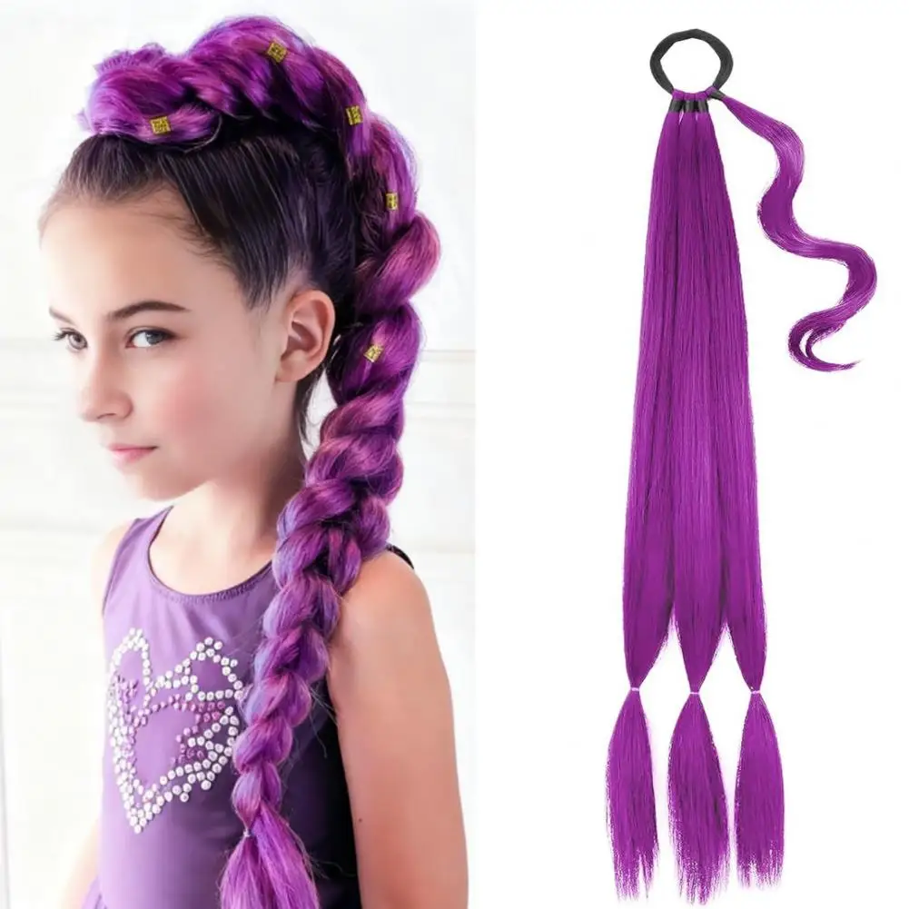 1/2Pcs 26-inch Long Purple Ponytail Extension with Hair Tie Natural Looking Halloween Cosplay Women Wrap Around Synthetic Straig