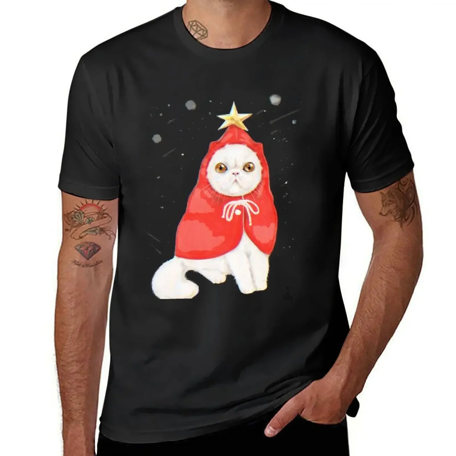 Christmas cat T-Shirt man t shirt vintage anime shirt plus sizes mens tall t shirts