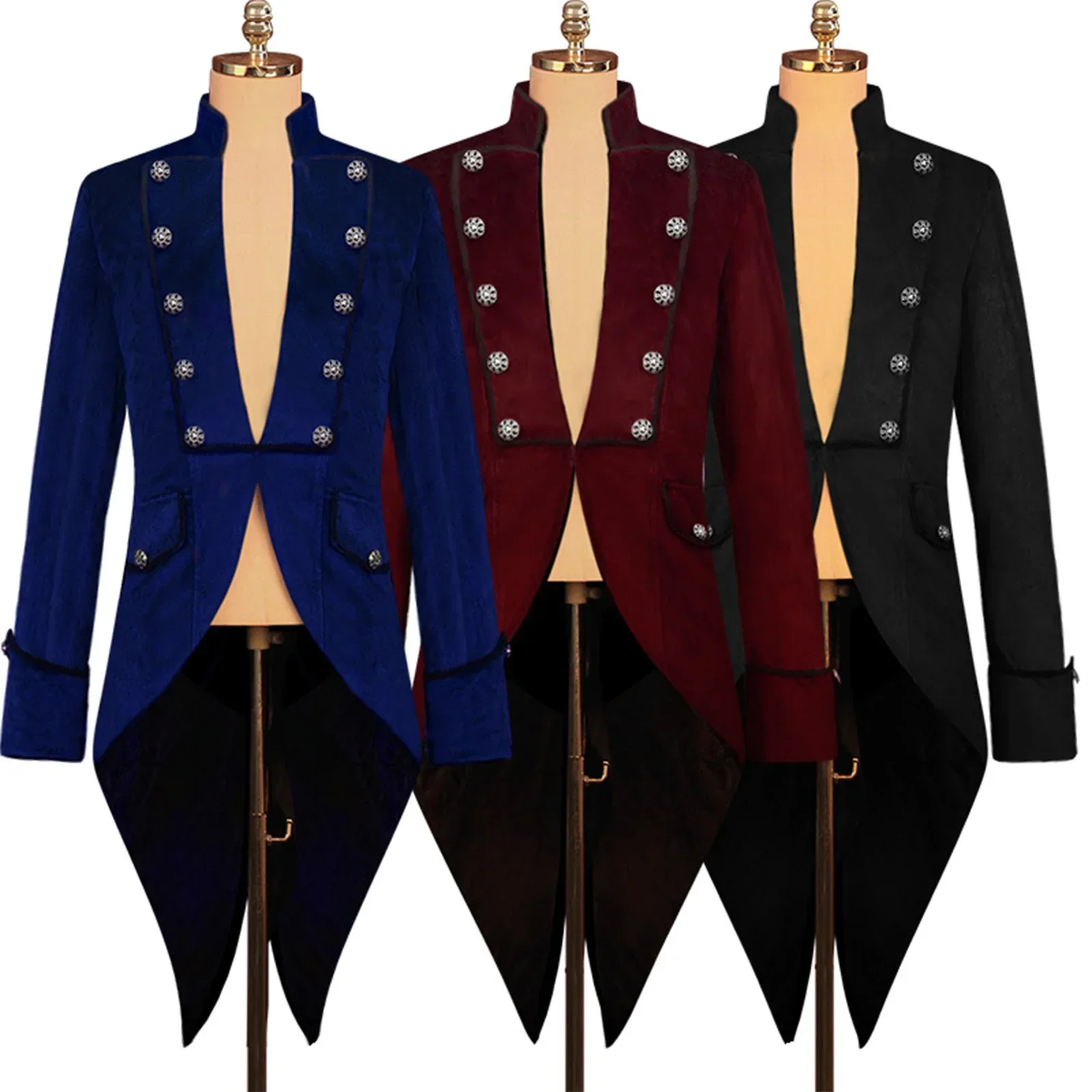 

Halloween Christmas 3 Color Jacket Retro Tuxedo Suit Stage Suit Performance Men Uniform Royal Blur Black Burgundy Red Tailcoat