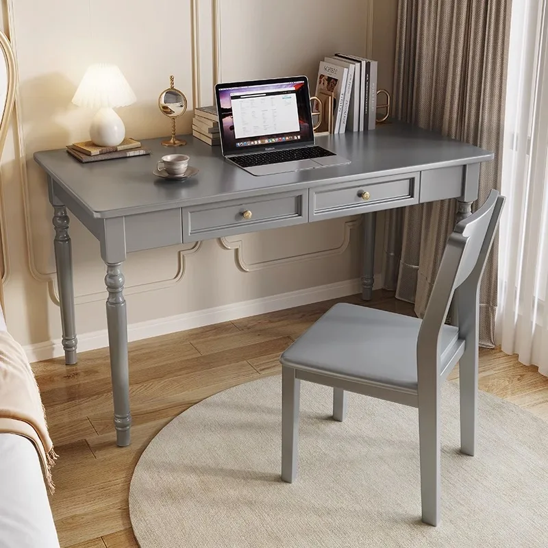 

Solid wood desk gray student home computer desk study table small light luxury modern office writing desk American style