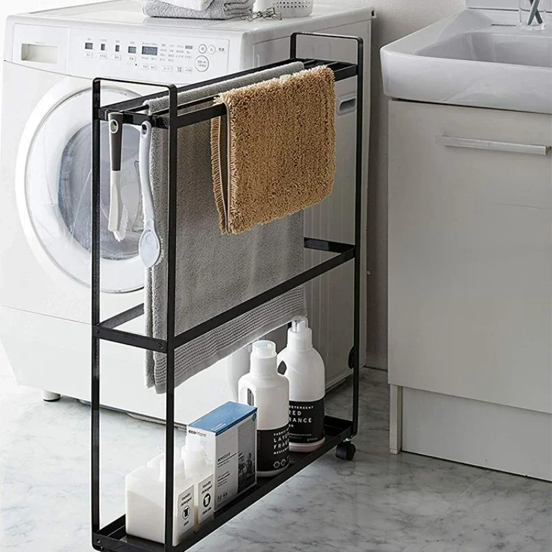 

Movable Bathroom Shelving Unit: Three-Layer Iron Cart, Narrow Slit Floor Towel Organizer, Multi-Layer Storage Rack, Space Saver