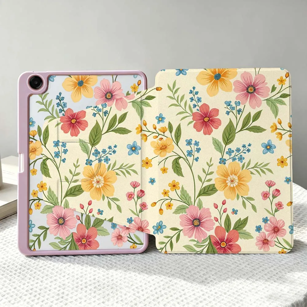Floral Pattern Soft For Samsung Galaxy Tab S11 S10 S9 S8 A11 FE Plus Ultra 360° Rotation Stylus Storage Tablet Case
