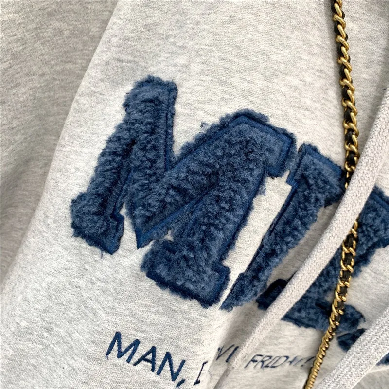 Women Loose Fashion Autumn Letter Splicing Lamb Hoodies Sweatshirt Casual Cotton Thick Long Sleeve Female Pullover Streetwear
