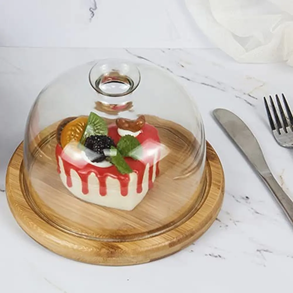 Pastry Display Base 20.5*15cm Cake Plate With Dome Classic Kitchen Decor Elegant Food Presentation Clear Glass Lid