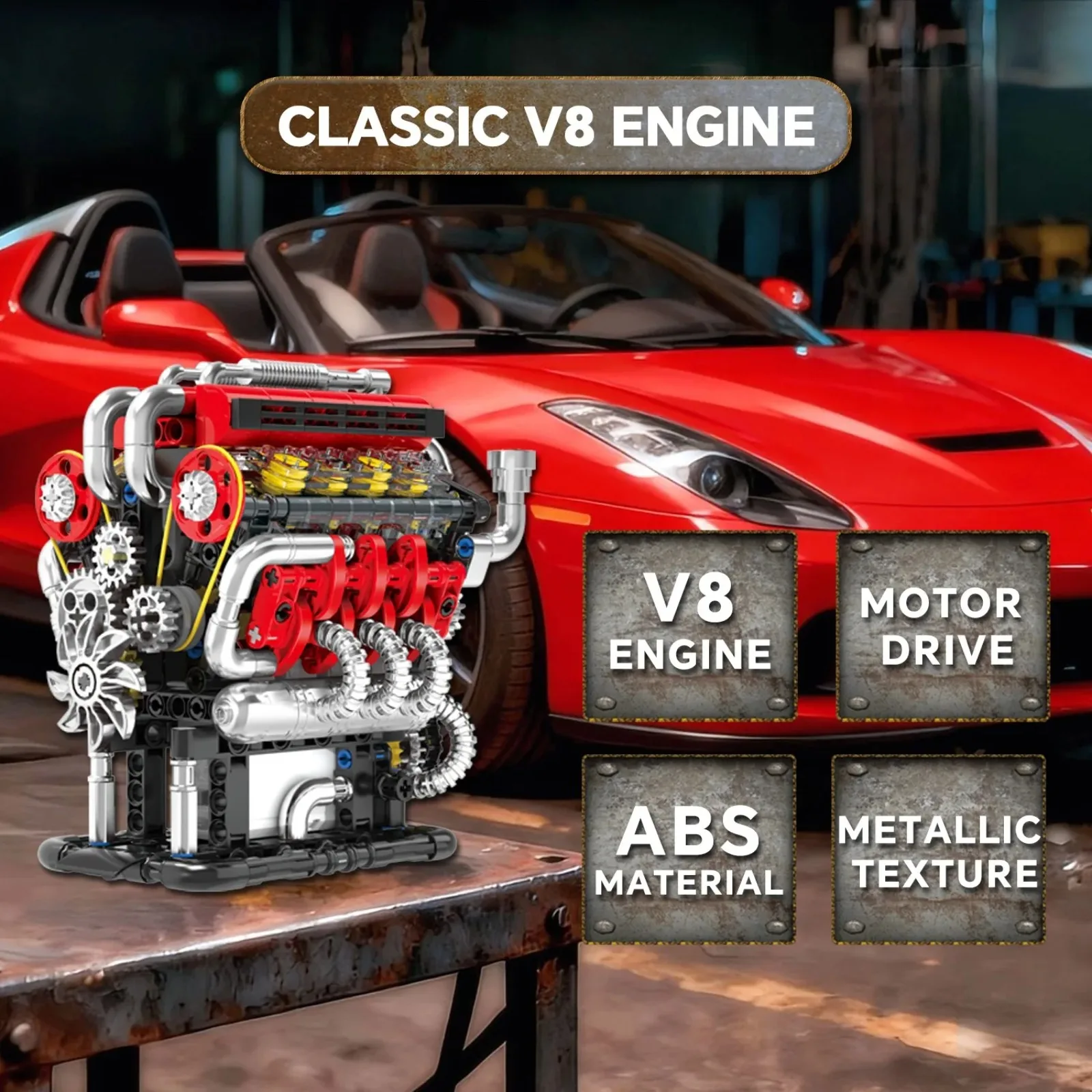 G8908 Blocchi meccanici del motore V8 elettrolitico 538PCS Kit di costruzione compatibile con modello supercar