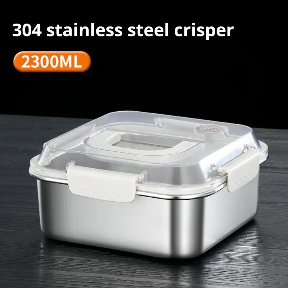 Stainless Steel Lunch Box Stainless Steel Crisper Box 1200ml-3000ml Square Sealed Lunch Box Anti-spill Refrigerator for Kitchen
