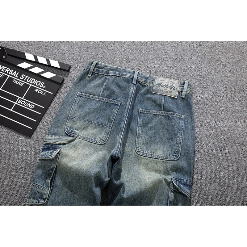 

Спецодежда с несколькими карманами, свободные прямые джинсы, мужская ретро-мода, уличный японский тренд, ностальгические брюки