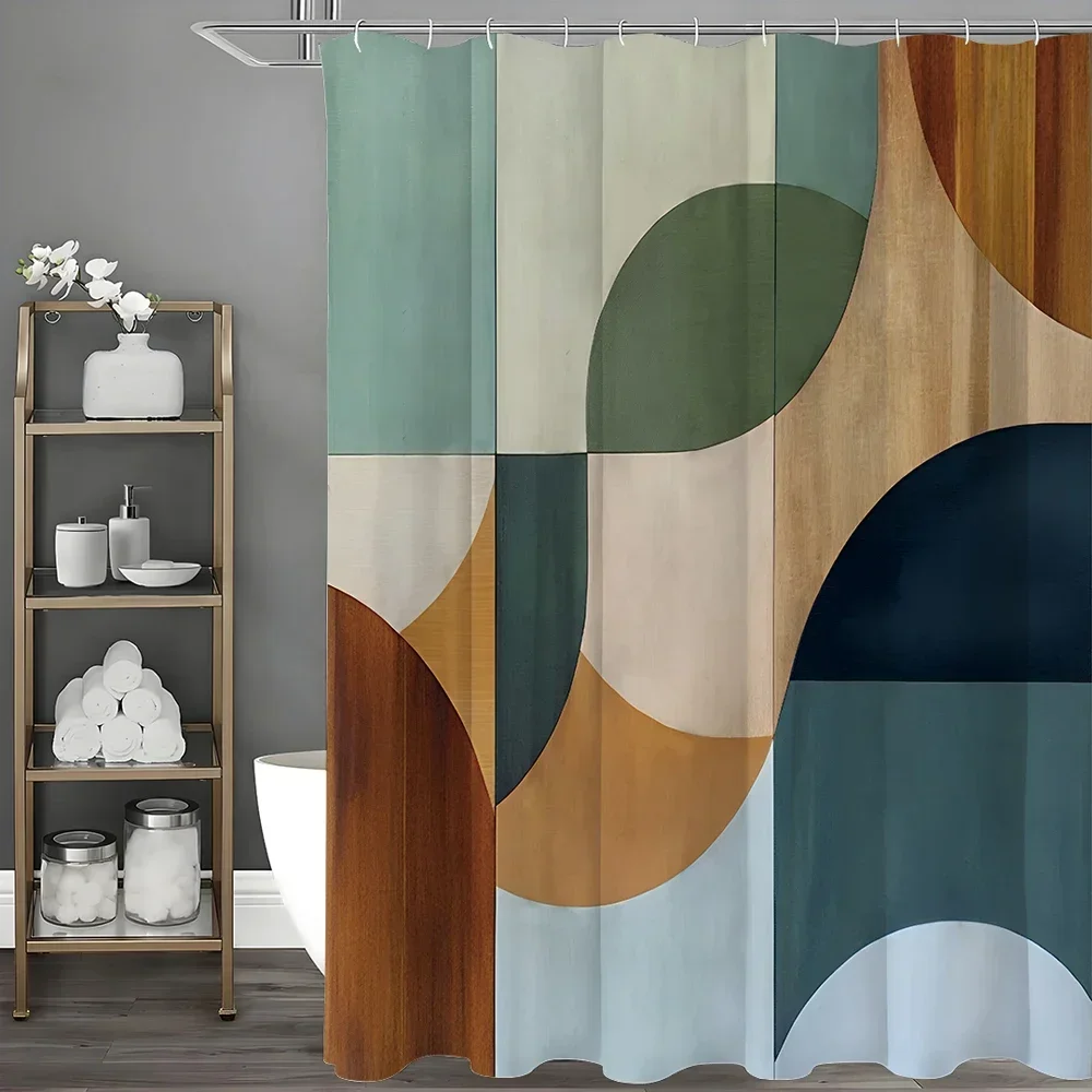 Cortina de ducha semicircular cuadrada con patrón creativo geométrico moderno, cortina de ducha decorativa para baño, cortina de ducha impermeable