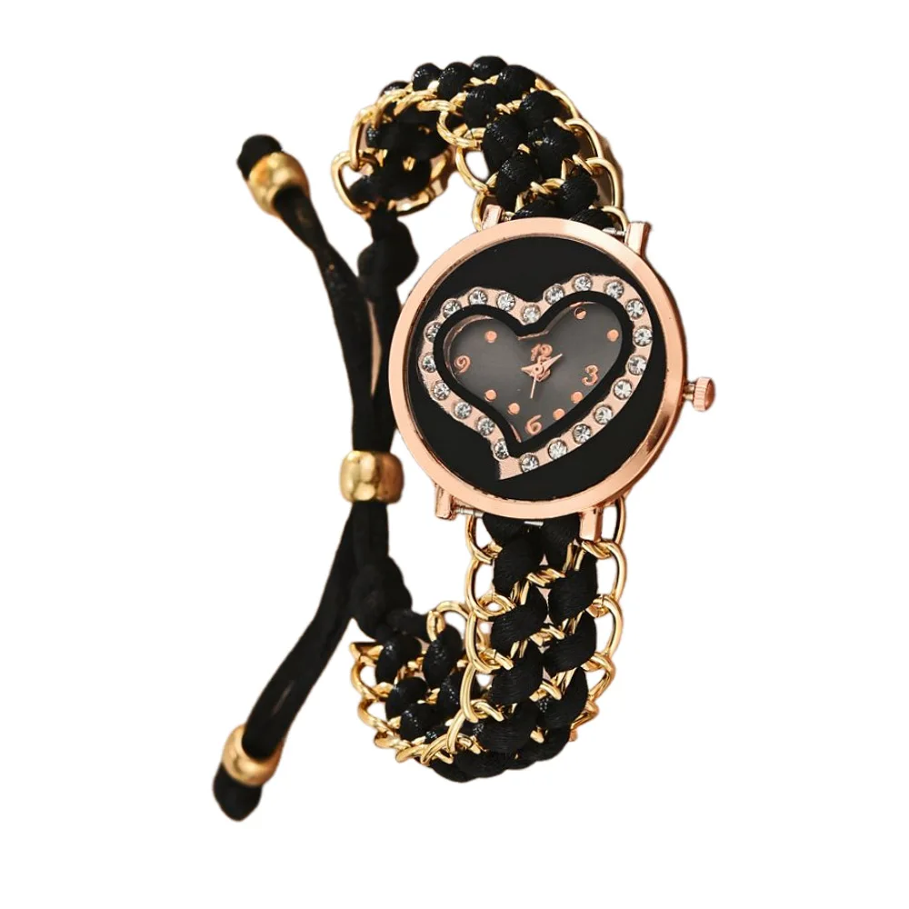Новые женские часы с циферблатом в форме сердца, модные вязаные веревочные цепочки, браслет, аналоговые кварцевые наручные часы Reloj Mujer
