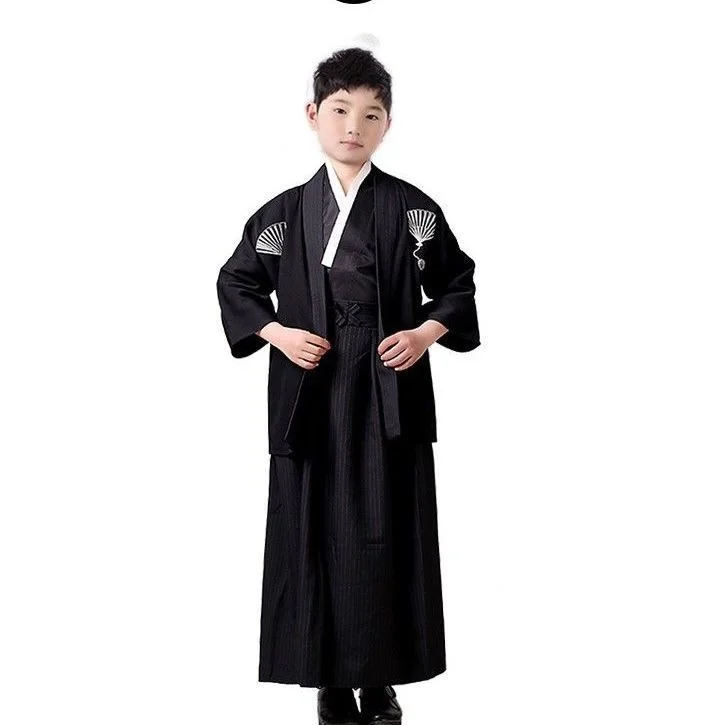 Boy\'s anime ancient kimono Japanese style children samurai kimono traditional Japan costume performance clothing kimono full set