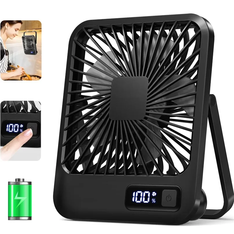 Portable USB Rechargeable Desk Fan – 180° Tilt Folding Personal Fan, 5 Speeds, Ultra Quiet with Power Display