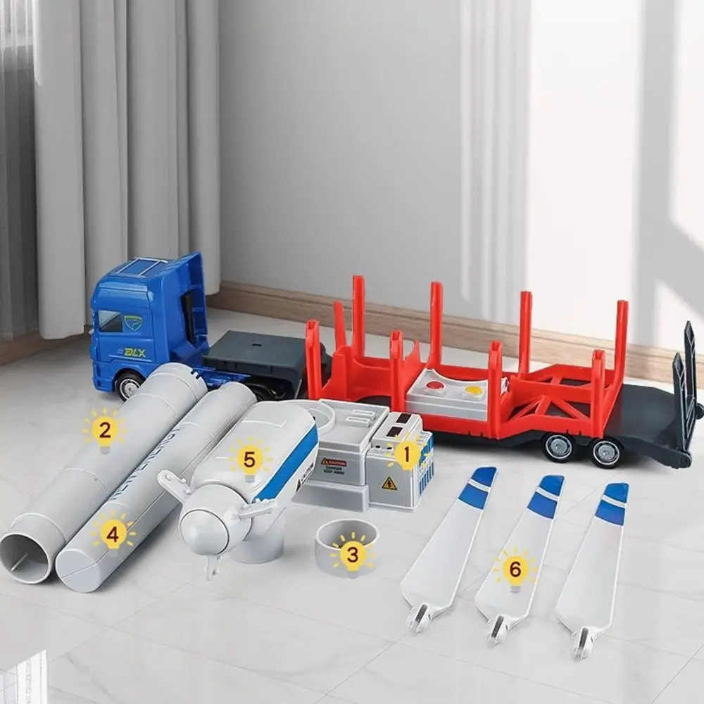 1 pz nuovi regali per bambini mulino a vento di potenza simulazione ingegneria rimorchio di trasporto in plastica modello di veicolo a energia eolica piatta