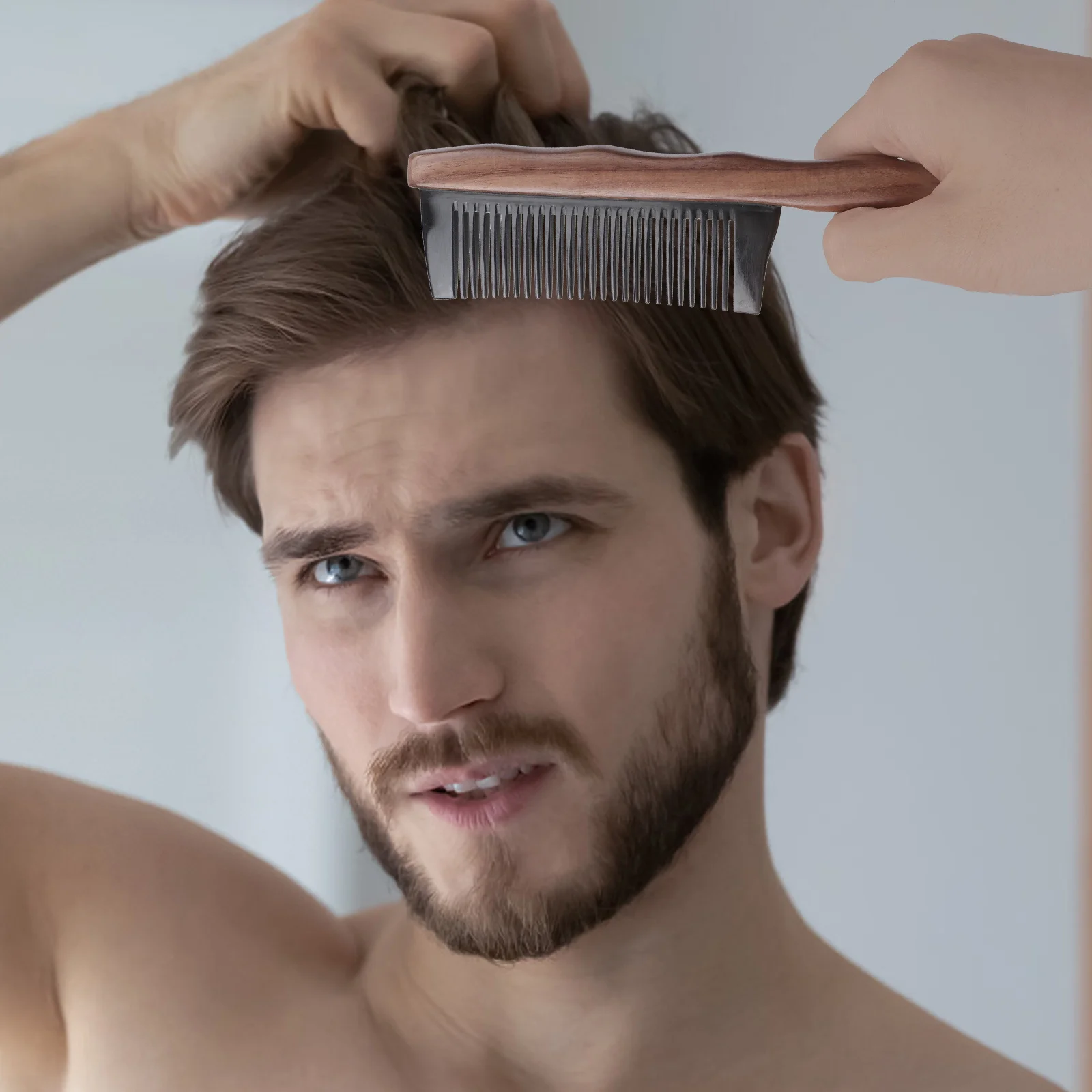 Double Row Comb Sandalwood Hair Comb Natural Wooden Massage Scalp Stimulator Thick Handle Home Barber