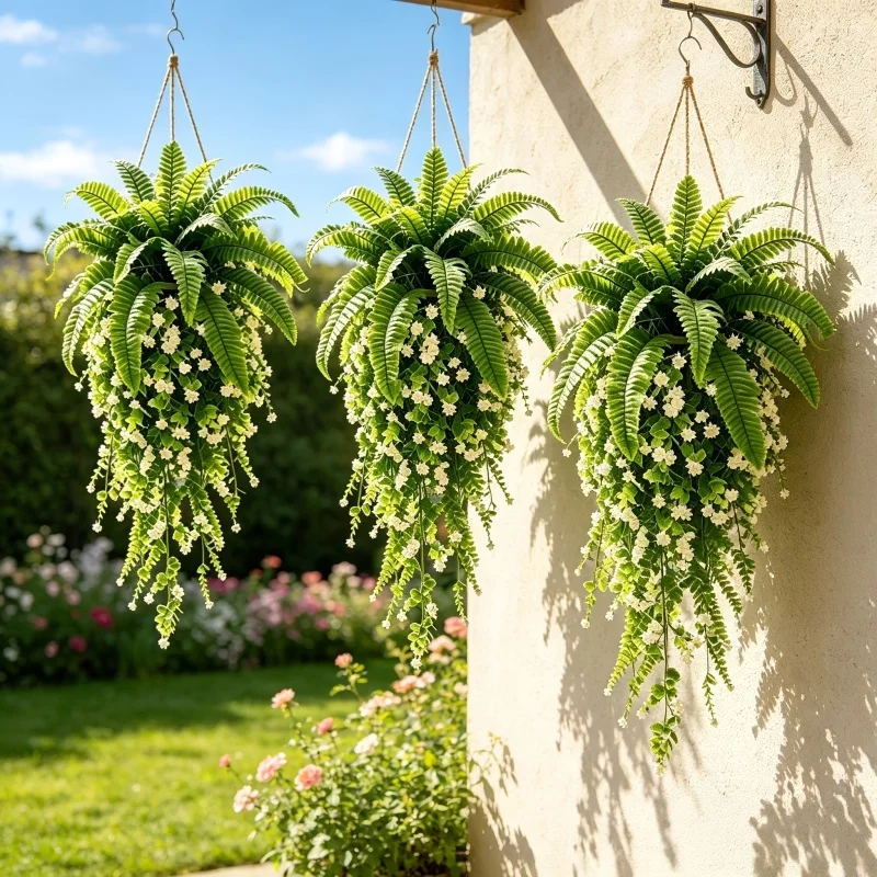 

1/2 Set 75cm High-End Artificial Camellia Wall Hanging and Boston Fern Hanging Combination, Large Outdoor Artificial Greenery and Flowers, Suitable for Outdoor Use - Wedding Garden Modern Decoration | Garden and Yard Decoration, Maintenance-Free. Perfect 