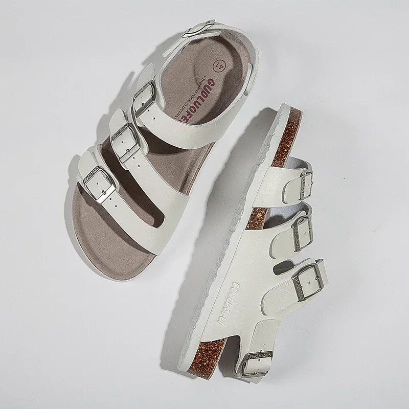 Fashion Men Women Cork Sandals New Summer Lovers\' Beach Gladiator Buckle Strap Sandals Shoes Flat Casual Men Beach Slippers