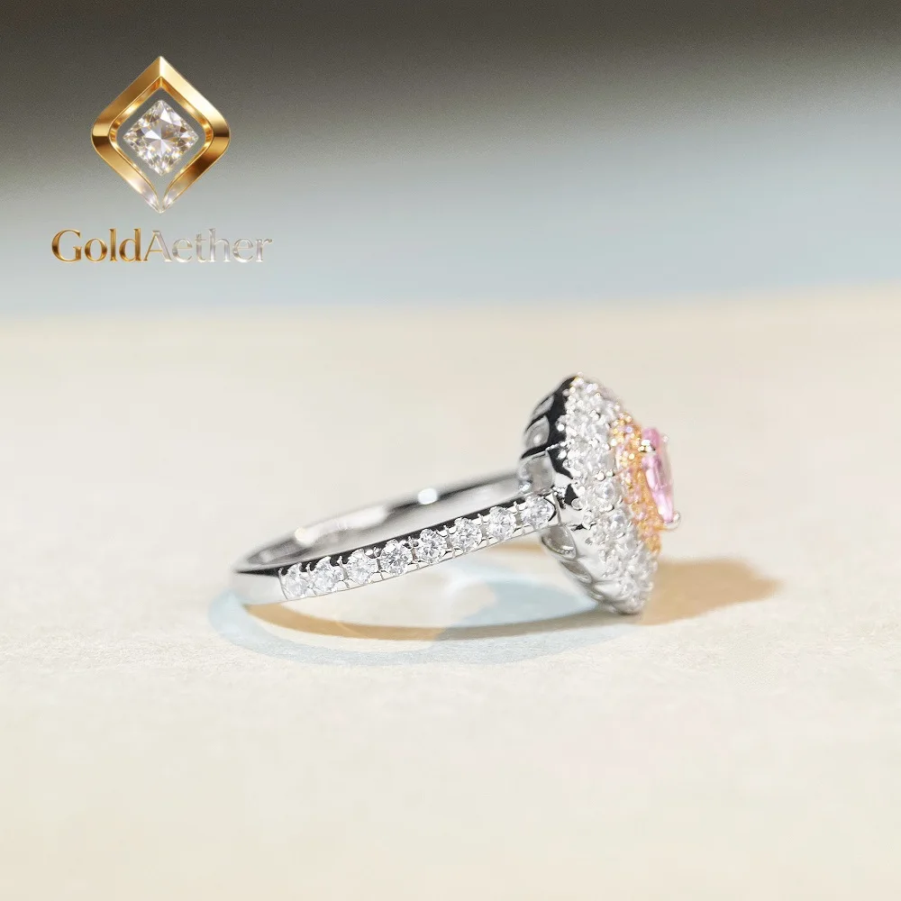 

Кольцо GoldAether Luxury из цельной платины PT950 с розовым бриллиантом и розовым моассанитом для женщин