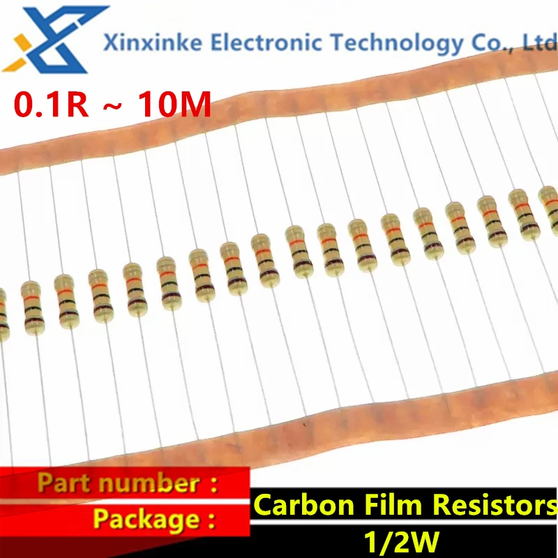 

100PCS 1/2W Carbon Film Resistors 0.5W 5% 0.1R~10M 100R 220R 330R 1K 10K 22K 47K 100K 100 220 330 1K5 2K2 3K3 4K7 0.22 470 Ohm