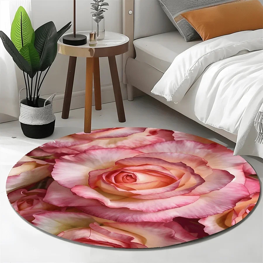 Pink Peach Pattern Round Rug – Soft Flannel Mat, Versatile Holiday Decor for Christmas, Halloween, Valentine's Day, Home Decor
