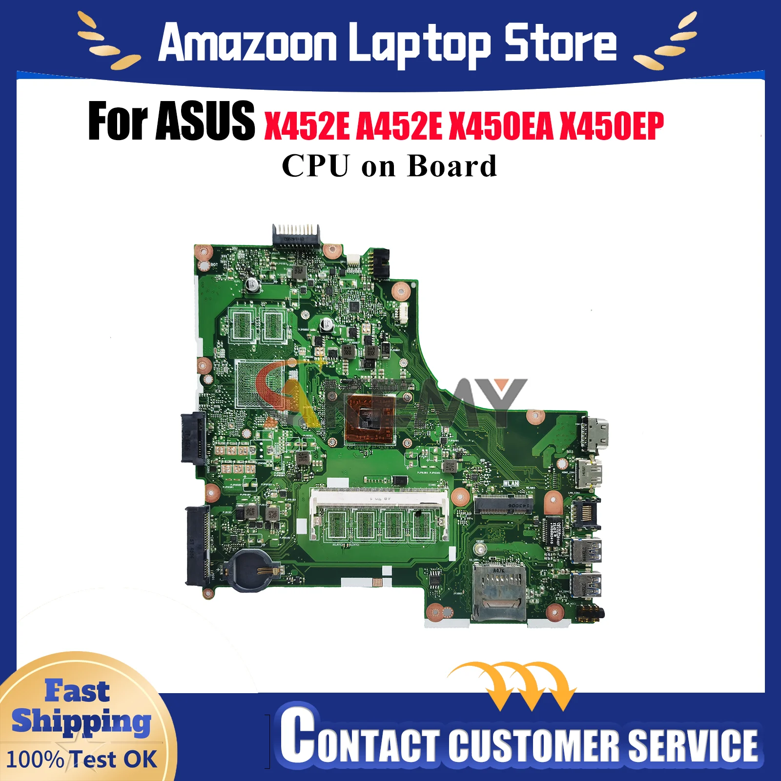 

X450EA Laptop Motherboard For ASUS VivoBook A452E X450EA X452E X450EP X450E Notebook Mainboard With CPU 100% tests OK fast ship