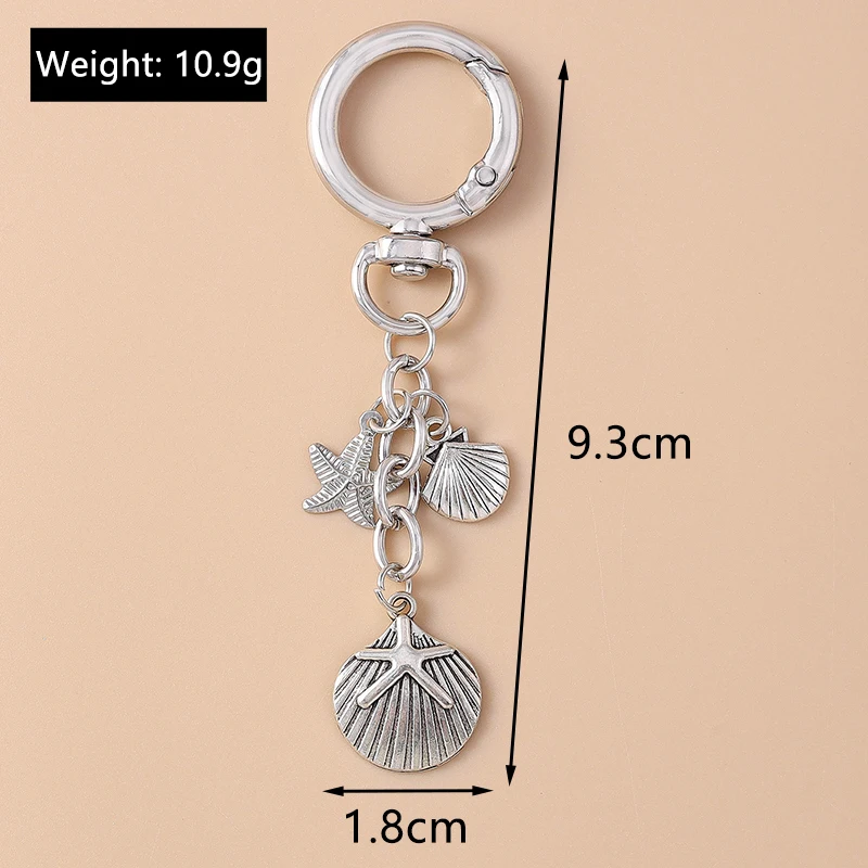 Niedliche Metall-Seestern-Muschel-Schlüsselanhänger für Autoschlüssel, Damen, Herren, Sommer, Strand, Handtaschenanhänger, Schlüsselringe, DIY-Schmuckzubehör – Detail 1