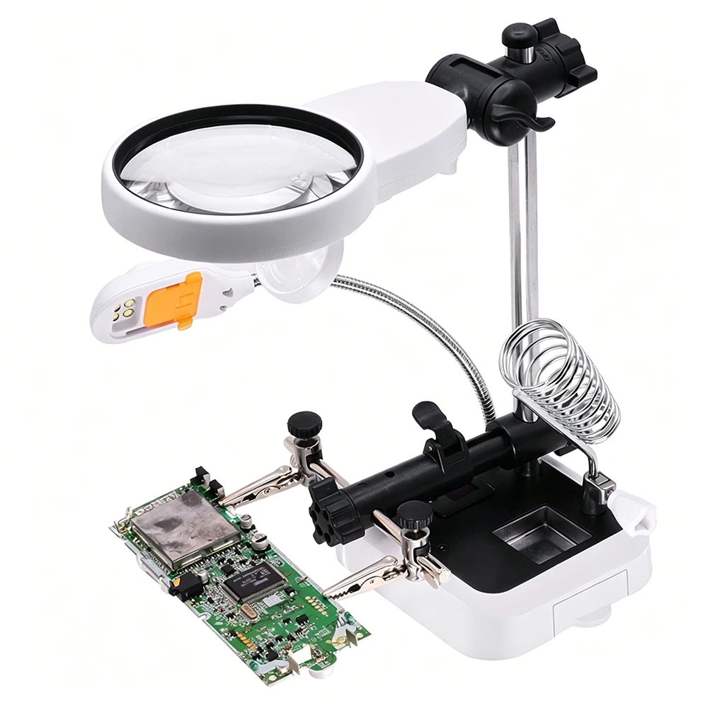 Welding Magnifying Glass LED Light Auxiliary Clip 3.8X 5X 8X Soldering Magnifying Glass Helping Hand Magnifier Electric Tools